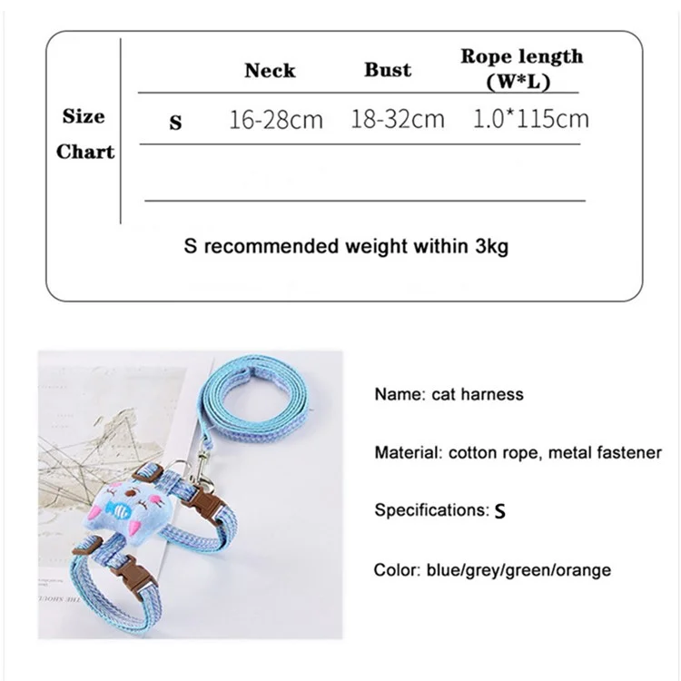 Taille S Cartoon Design Animal Design Nylon Pet Harnness Lash Ajustement Cat a Réglable Cat Marche Leash Leash - Vert