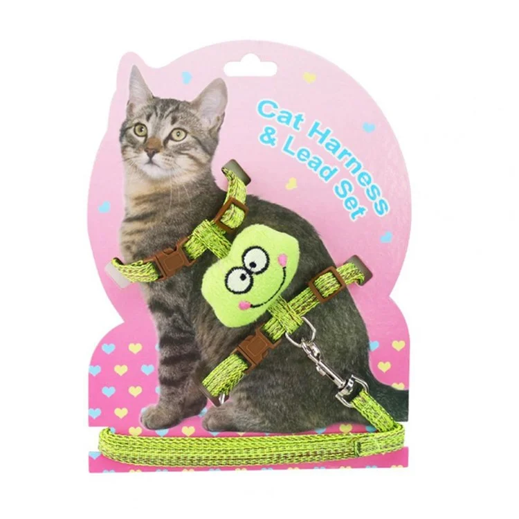 Tamanho M Decoração Cartoon Animal Ajustável Cão Gato Caminhada Chumbo Trela Nylon Pet Harness Leash - Verde