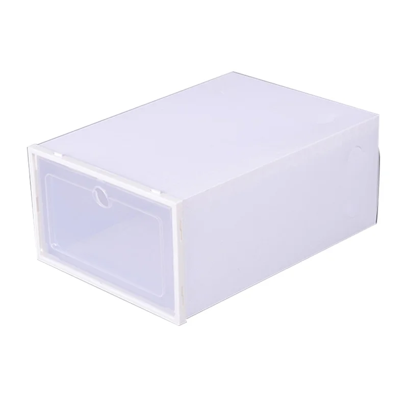 Shoes Storage Box Transparent PP Thickened Stackable Shoes Organizer Container with Lid, Size L - White Round Hole