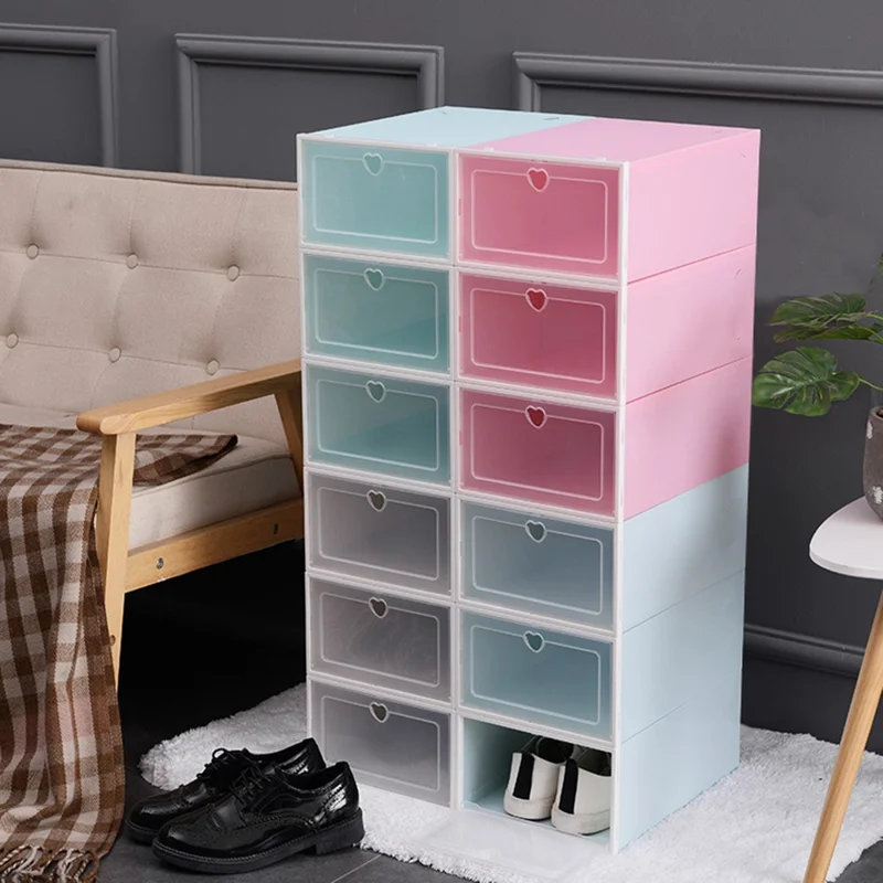 Shoes Storage Box Transparent PP Thickened Stackable Shoes Organizer Container with Lid, Size L - Blue Round Hole