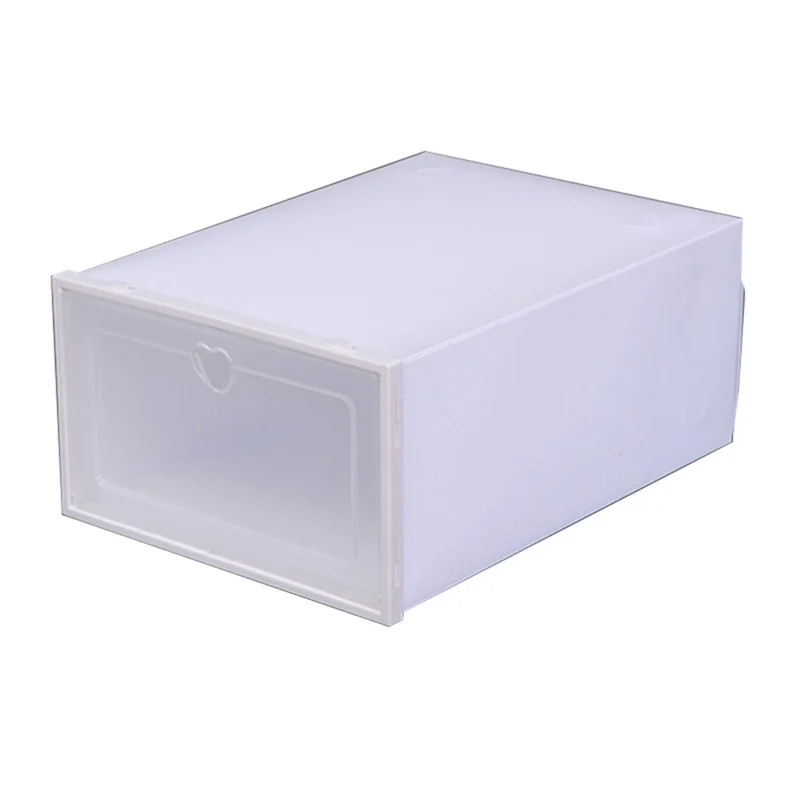 Shoes Storage Box Transparent PP Thickened Stackable Shoes Organizer Container with Lid, Size L - White Heart Shape Hole