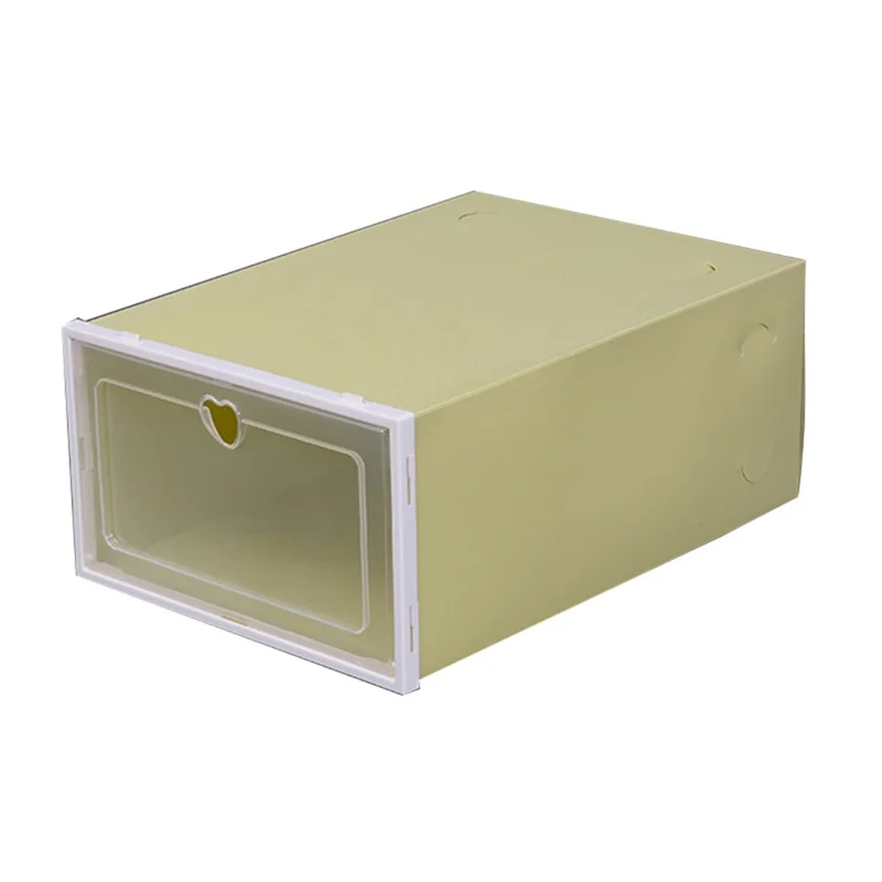 Shoes Storage Box Transparent PP Thickened Stackable Shoes Organizer Container with Lid, Size L - Avocado Green Heart Shape Hole