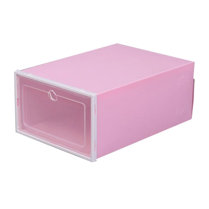 Shoes Storage Box Transparent PP Thickened Stackable Shoes Organizer Container with Lid, Size L - Pink Round Hole