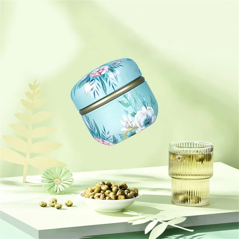 Round Tinplate Camellia Jar Tea Leaf Scented Tea Powder Puff Storage Jar - Summer Flower