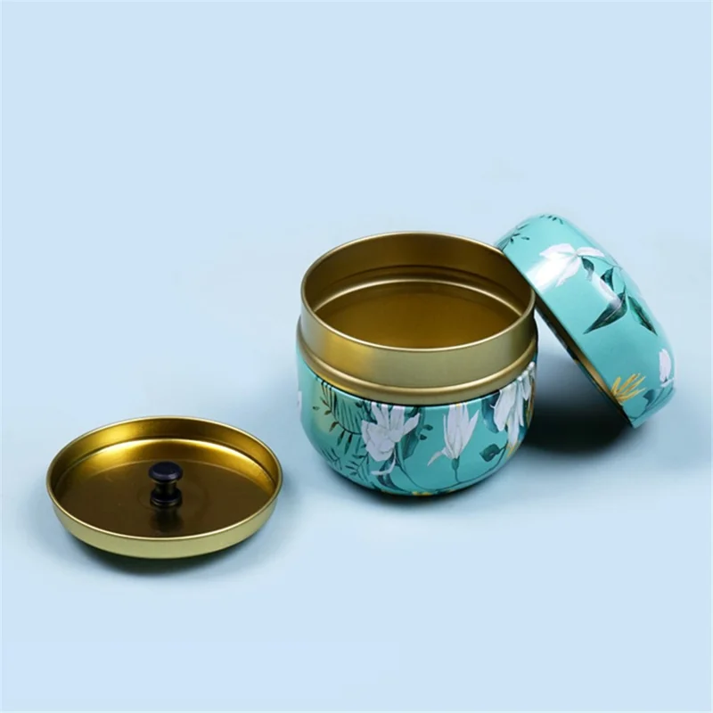 Round Tinplate Camellia Jar Tea Leaf Scented Tea Powder Puff Storage Jar - Summer Flower
