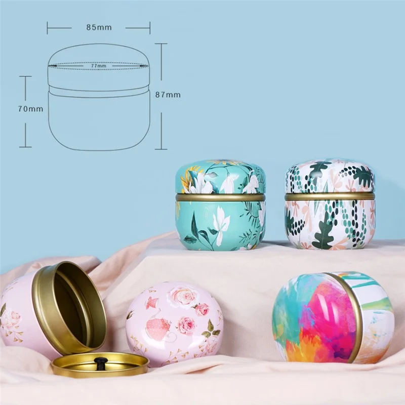 Round Tinplate Camellia Jar Tea Leaf Scented Tea Powder Puff Storage Jar - Summer Flower