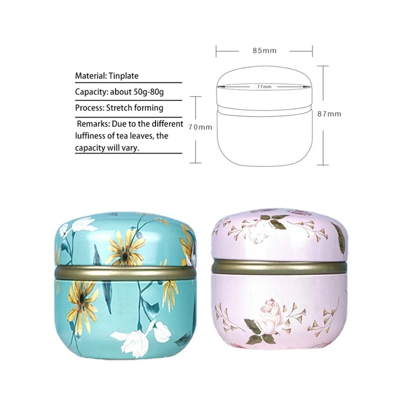Round Tinplate Camellia Jar Tea Leaf Scented Tea Powder Puff Storage Jar - Summer Flower