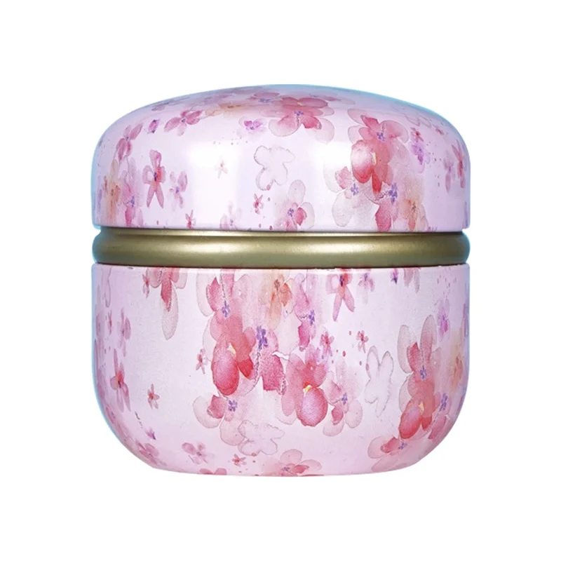 Round Tinplate Camellia Jar Tea Leaf Scented Tea Powder Puff Storage Jar - Romantic Sakura