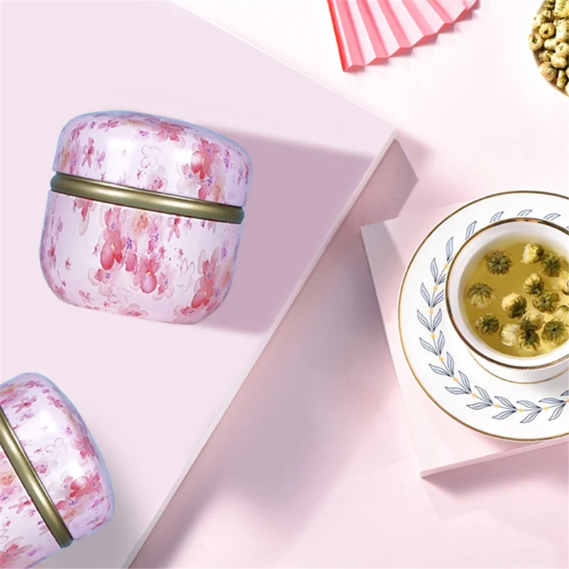 Round Tinplate Camellia Jar Tea Leaf Scented Tea Powder Puff Storage Jar - Romantic Sakura