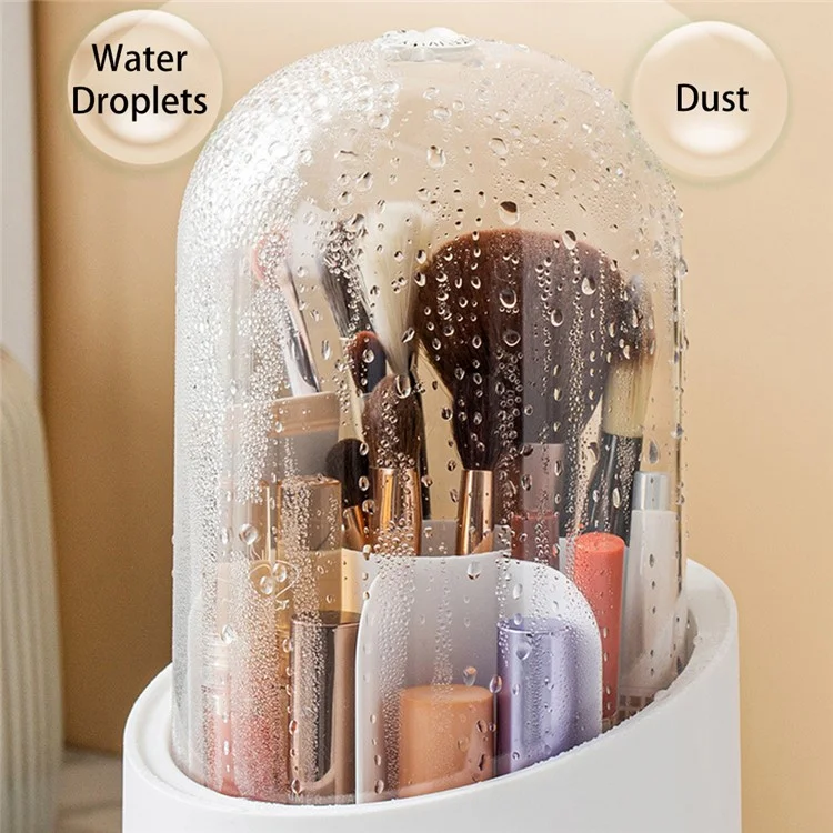 360 Degree Rotating Makeup Brush Holder with Lid Dustproof Clear Makeup Brush Organizer Container - White