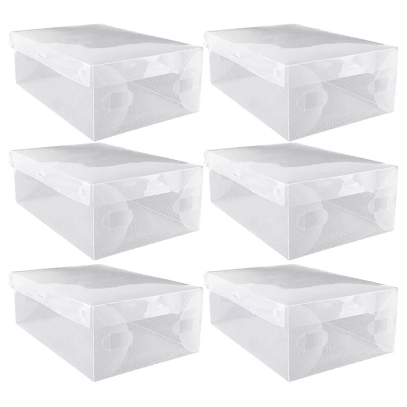 6Pcs Shoe Storage Boxes Clear Plastic Thickened Shoe Storage Containers Stackable Shoe Organizer, Size L (for Man)
