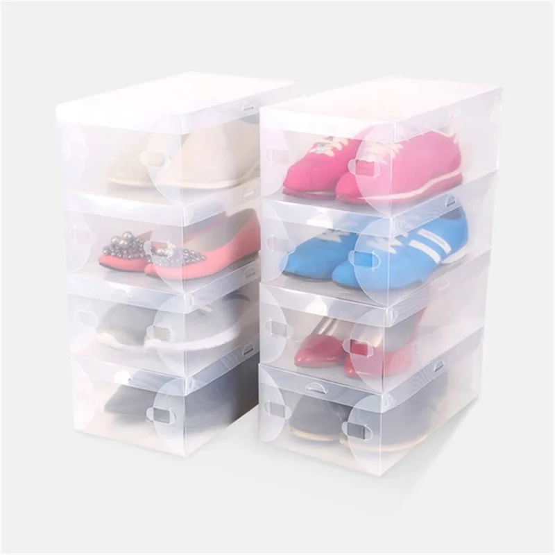 6Pcs Shoe Storage Boxes Clear Plastic Thickened Shoe Storage Containers Stackable Shoe Organizer, Size L (for Man)