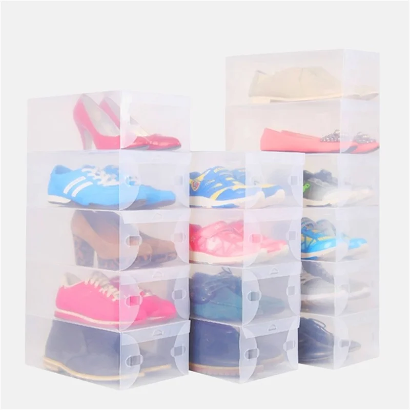 6Pcs Shoe Storage Boxes Clear Plastic Thickened Shoe Storage Containers Stackable Shoe Organizer, Size L (for Man)