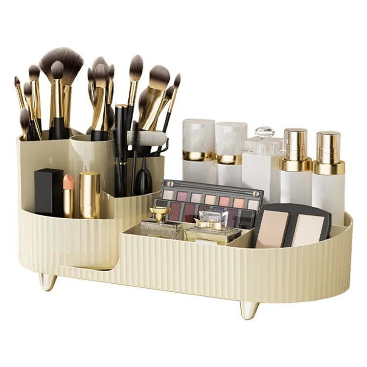 Organisateur de Maquillage Plateau de Rangement ABS+PET Table de Maquillage Présentoir à Cosmétiques - Beige / 1 Set de Présentoir