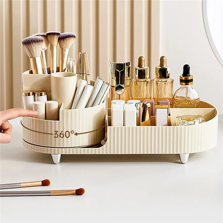 Organisateur de Maquillage Plateau de Rangement ABS+PET Table de Maquillage Présentoir à Cosmétiques - Beige / 1 Set de Présentoir