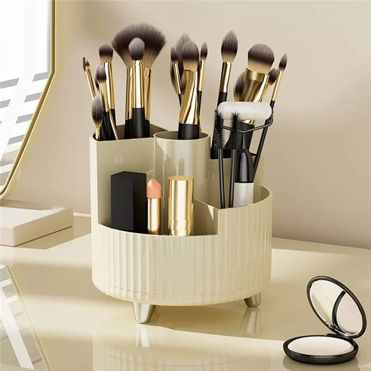 Vassoio Organizzatore per Trucchi in ABS+PET, Espositore per Cosmetici da Tavolo - Beige / Rastrello Rotante