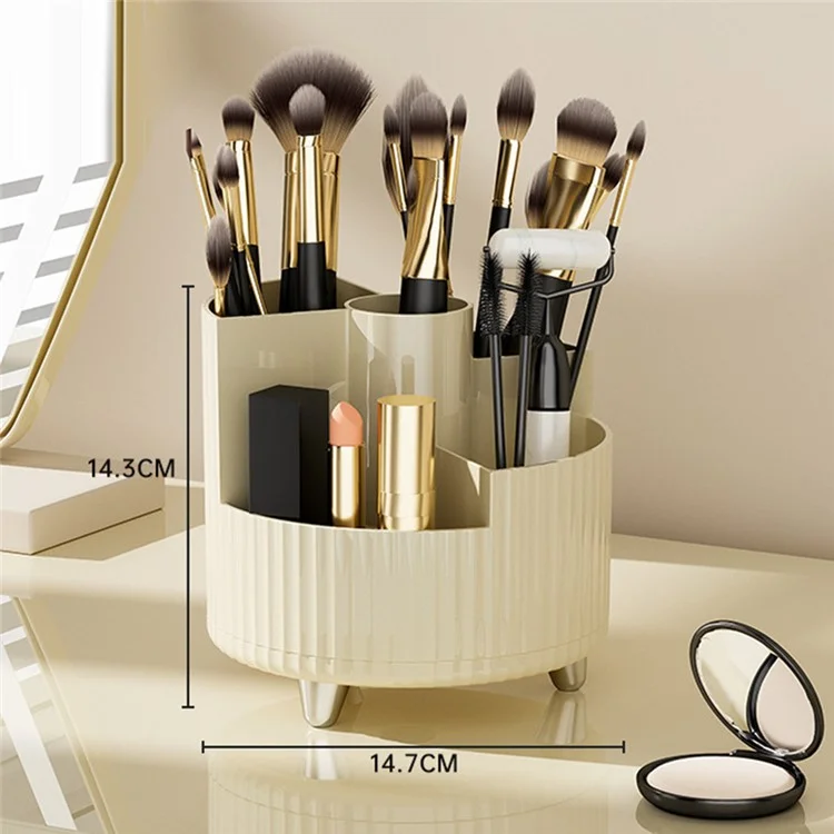 Vassoio Organizzatore per Trucchi in ABS+PET, Espositore per Cosmetici da Tavolo - Beige / Rastrello Rotante