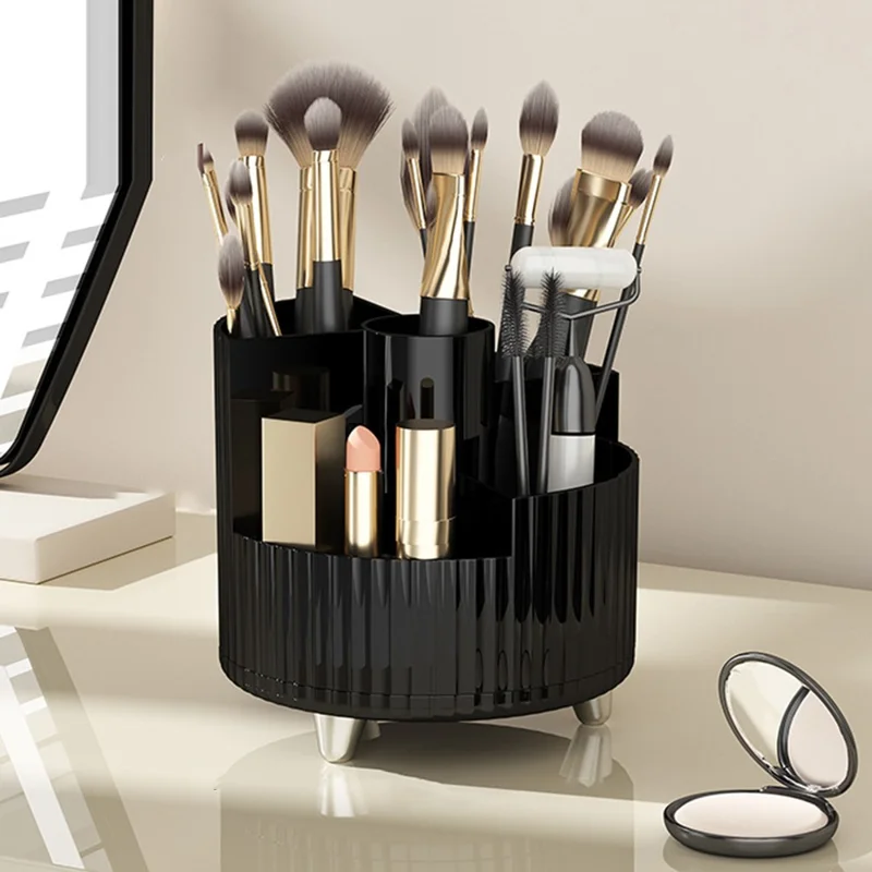 Vassoio Organizzatore Trucco in ABS+PET, Portacosemetici da Tavolo, Espositore per Cosmetici, Idea Regalo - Nero / Portaoggetti Girevole