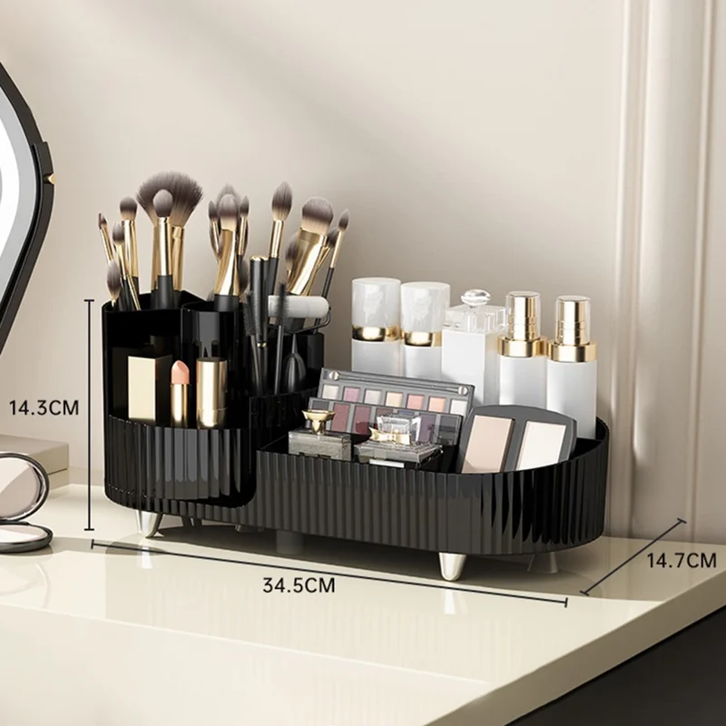 Vassoio Organizzatore Trucco in ABS+PET, Portacosemetici da Tavolo, Espositore per Cosmetici, Idea Regalo - Nero / Portaoggetti Girevole