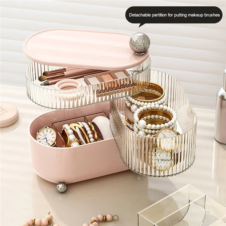 Plateau de rangement rotatif, support de bracelet de bijoux multicouche transparent - Bille / Trois couches / Rose