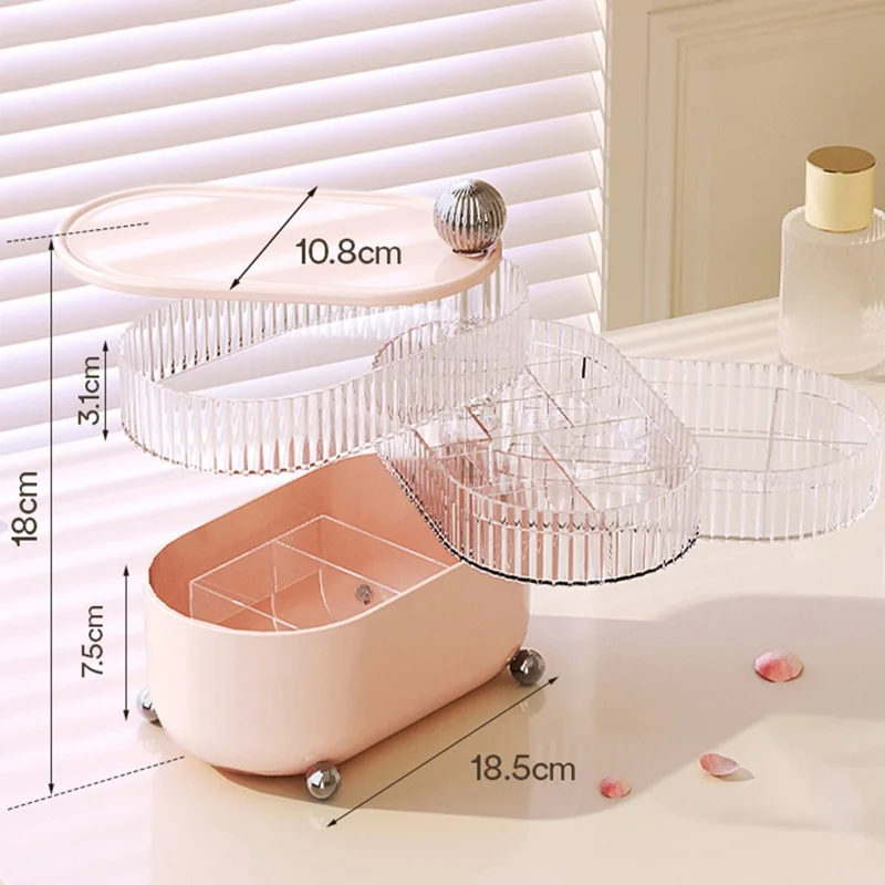 Rotary Storage Tray Rack Transparent Multi-Layers Earring Bracelet Jewelry Organizer Container - Ball / Four Layers / Pink