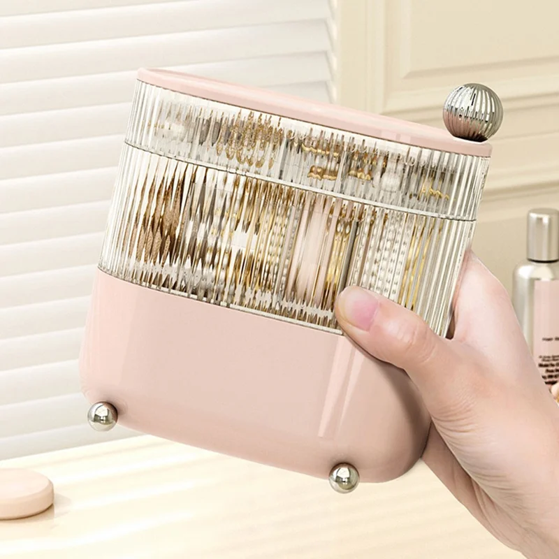 Rotary Storage Tray Rack Transparent Multi-Layers Earring Bracelet Jewelry Organizer Container - Bear / Three Layers / Beige