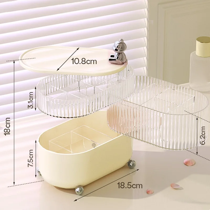 Rotary Storage Tray Rack Transparent Multi-Layers Earring Bracelet Jewelry Organizer Container - Bear / Three Layers / Beige