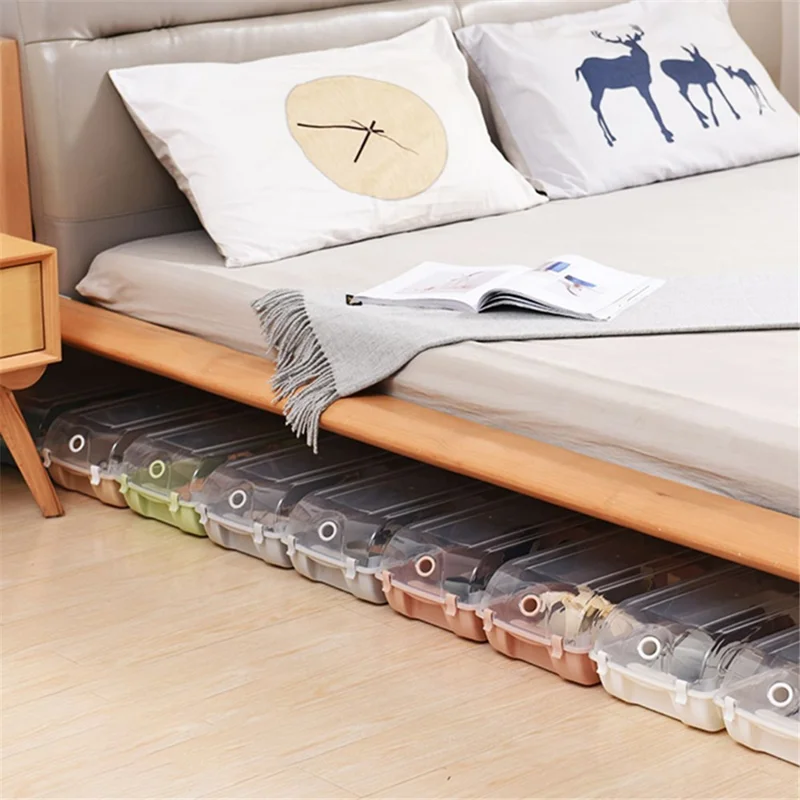 4PCS Thickened Shoe Organizer Clear Design Plastic Storage Box Shoe Rack Holder for Home, Size: L - Pink