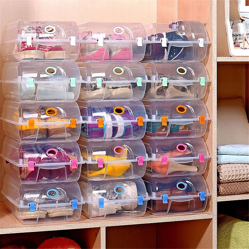 Dustproof Thickened Shoe Storage Box Home Shoe Organizer Transparent Plastic Organization Bin Case, Size: L - Pink