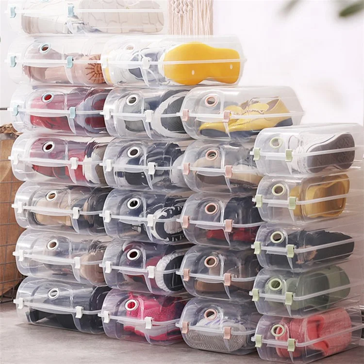 Dustproof Thickened Shoe Storage Box Home Shoe Organizer Transparent Plastic Organization Bin Case, Size: L - Pink
