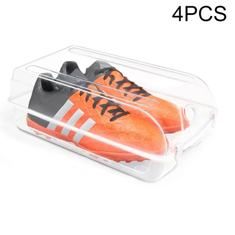 4PCS Transparent Shoe Organizer Box Home Closet Plastic Shoe Storage Case Organizer, Size: M - White