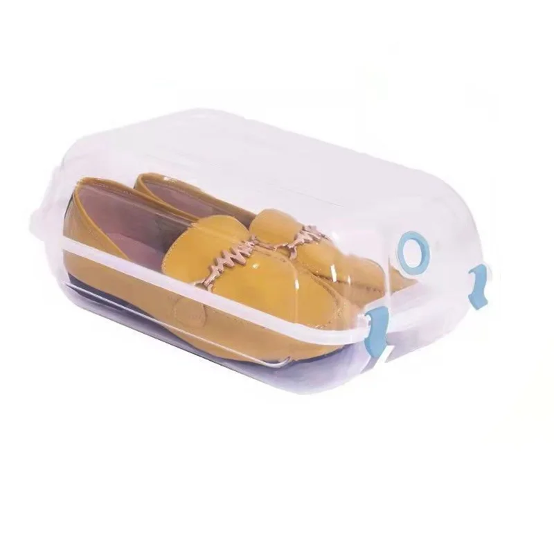 Thickened Shoe Organizer Transparent Plastic Shoe Storage Box for Home Closet Shelf, Size: S - Blue