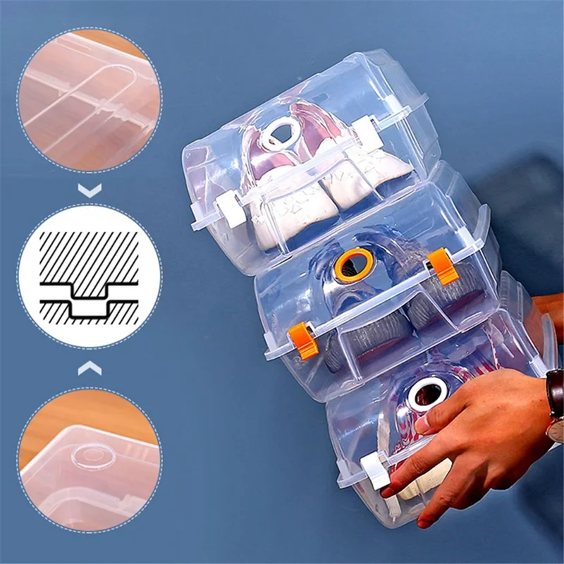 Thickened Shoe Organizer Transparent Plastic Shoe Storage Box for Home Closet Shelf, Size: S - Blue