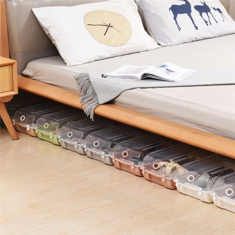 Thickened Shoe Organizer Transparent Plastic Shoe Storage Box for Home Closet Shelf, Size: S - Blue