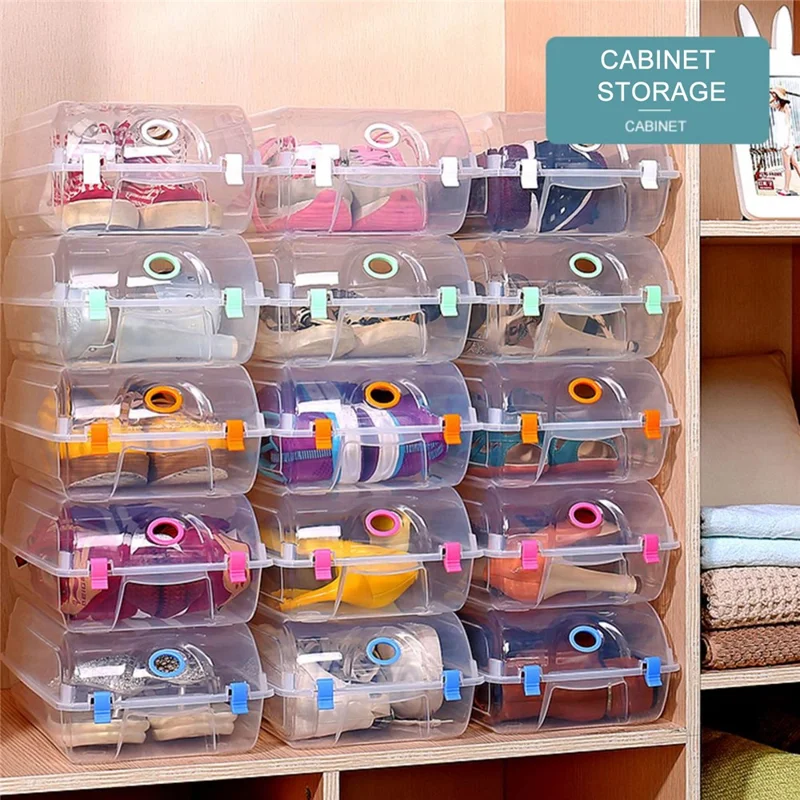 Thickened Shoe Organizer Transparent Plastic Shoe Storage Box for Home Closet Shelf, Size: S - Blue