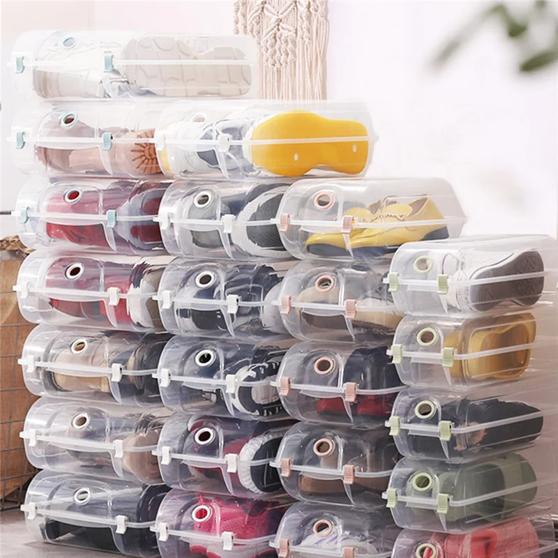 Thickened Shoe Organizer Transparent Plastic Shoe Storage Box for Home Closet Shelf, Size: S - Blue