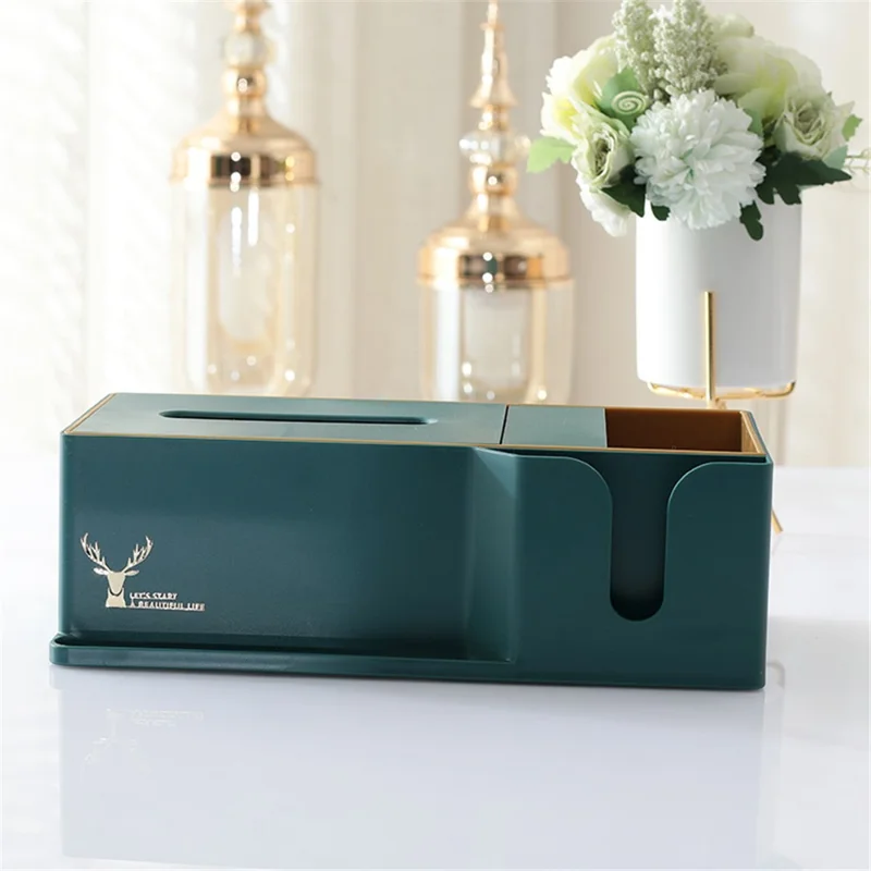 Light Luxury Style Tissue Box Cover Plastic Tissue Box Facial Tissue Holder Case for Home Bedroom Office - Green