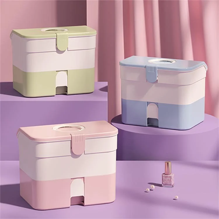 Desktop PP+ABS Makeup Organizer Cosmetic Storage Box Rack Display Case for Home Bedroom - Pink