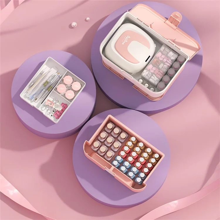 Desktop PP+ABS Makeup Organizer Cosmetic Storage Box Rack Display Case for Home Bedroom - Pink