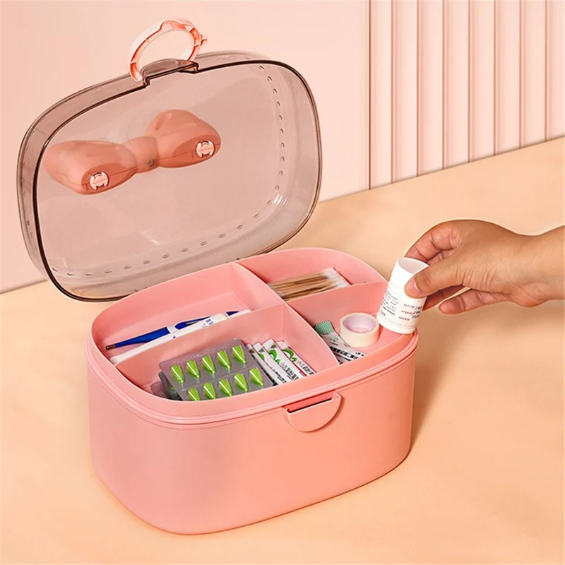 Home PP+ABS Medicine Storage Box Dual-Layer Pill Organization Case Vitamins Medications Organizer - Pink