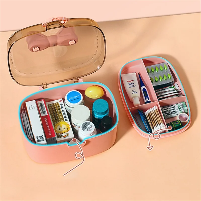 Home PP+ABS Medicine Storage Box Dual-Layer Pill Organization Case Vitamins Medications Organizer - Pink