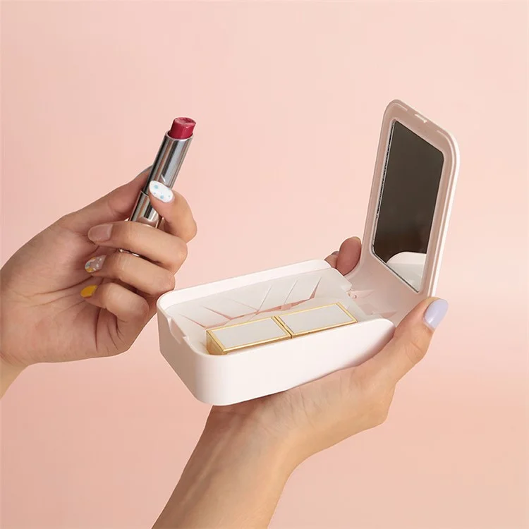 Boîte de rangement pour rouge à lèvres en ABS+silicone, portable, avec miroir pour femmes et filles - Rose