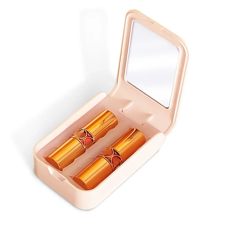Boîte de rangement pour rouge à lèvres en ABS+silicone, portable, avec miroir pour femmes et filles - Rose