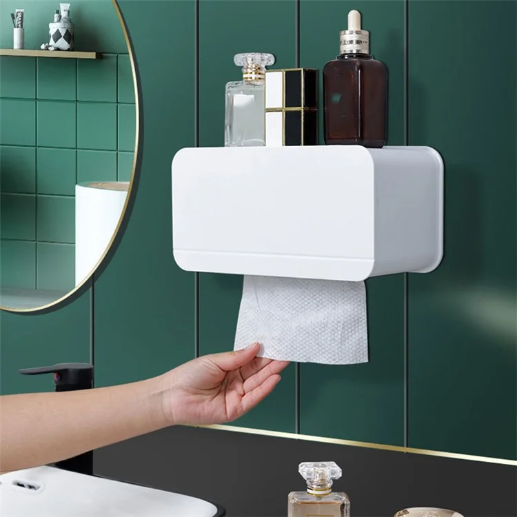 Wall Mounted Toilet Paper Holder ABS+Magnet Storage Shelf Tissue Box Rack for Home Bathroom