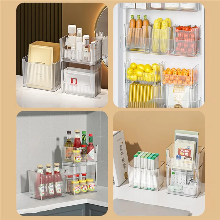 Kitchen Fridge Organizer PET Refrigerator Storage Bin for Food / Skin Care Products, Single Layer / Size L (No FDA Certificate, BPA Free) - Transparent