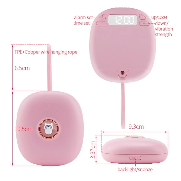 TS-BC670 Vibration Shaker Alarm D'alarme Mignons Étudiants en Animaux de Compagnie se Réveille-t-il un Sillage de Sillage Artefact à LED Numérique Horloge - Rose