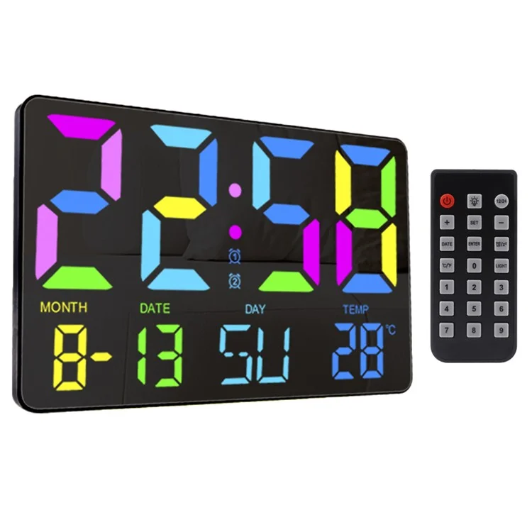 HD RGB Alarme Clock Night Light Display Display Relógio de Parede Com Exibição de Temperatura - Preto