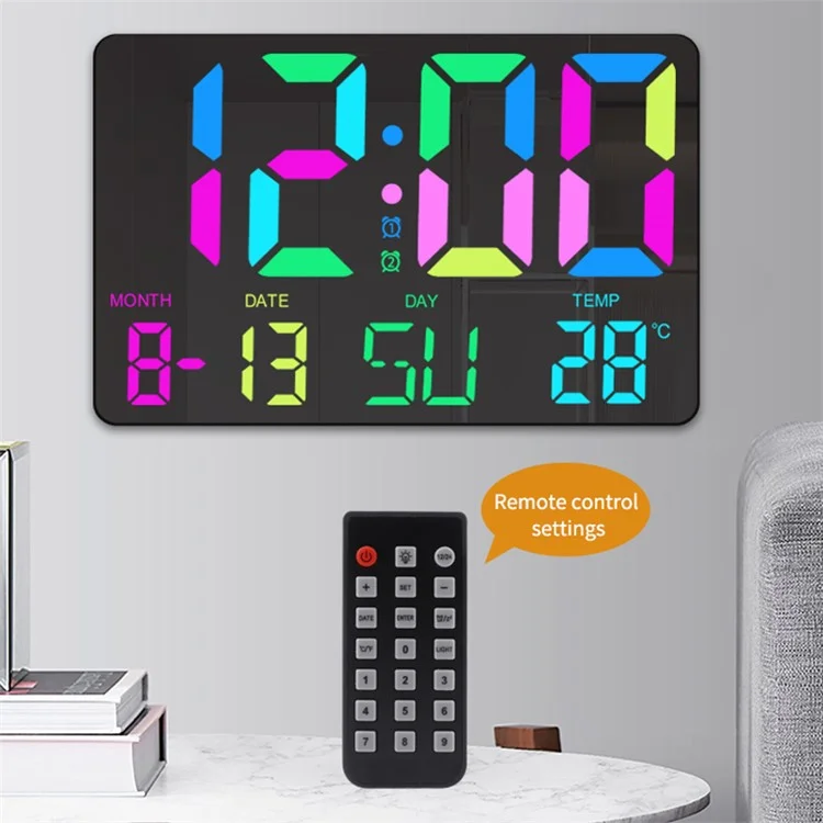 HD RGB Alarme Clock Night Light Display Display Relógio de Parede Com Exibição de Temperatura - Preto