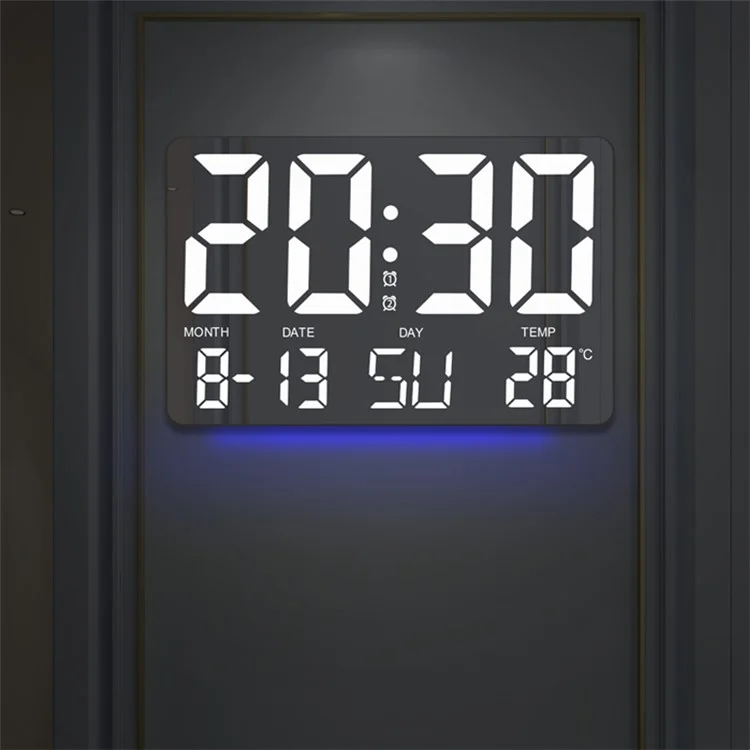 HD RGB Alarme Clock Night Light Display Display Relógio de Parede Com Exibição de Temperatura - Preto