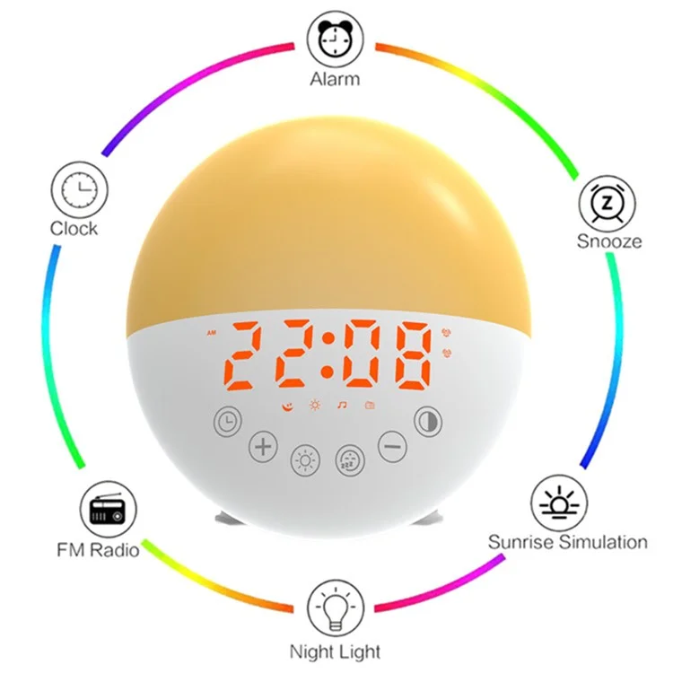 Bulk Purchasing ZH046 Multi-Function Wake-Up Lamp Digital Clock Electronic Alarm Clock with Colorful Ambient Lights
